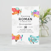 Waterverf Planes Clouds Sky Kind Vliegtuig Verjaar Kaart (Staand voorkant)