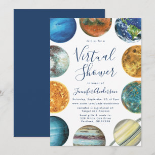 Waterverf Planeten Virtueel Baby shower Kaart