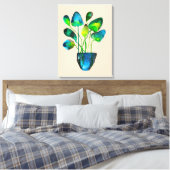 Waterverf plant groen en blauw abstract canvas afdruk (Insitu (Slaapkamer))