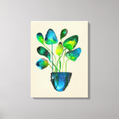 Waterverf plant groen en blauw abstract canvas afdruk (Voorkant)