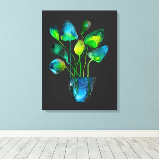 Waterverf plant groen en blauw abstract canvas afdruk (Insitu (Houten vloer))