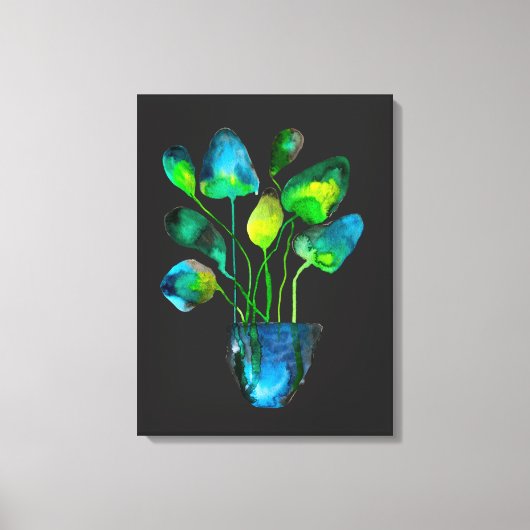 Waterverf plant groen en blauw abstract canvas afdruk (Voorkant)