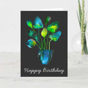 Waterverf plant groen en blauw abstract kaart