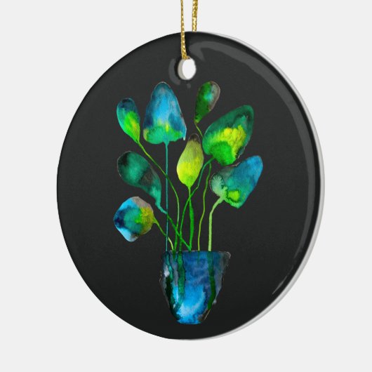 Waterverf plant groen en blauw abstract keramisch ornament (Links)
