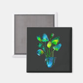 Waterverf plant groen en blauw abstract magneet (Voorkant / Achterkant)