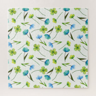 Waterverf Planten: Bloemen naadloos patroon. Legpuzzel