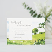 Waterverf Platteland Heuvels Trouwreceptie RSVP Kaartje (Staand voorkant)