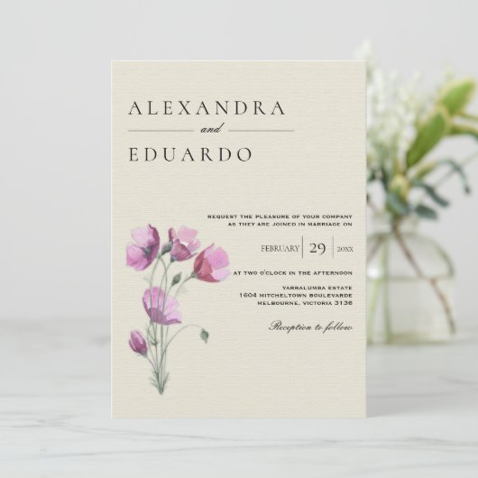 Waterverf Plum Rustic Floral Wedding Kaart (Staand voorkant)