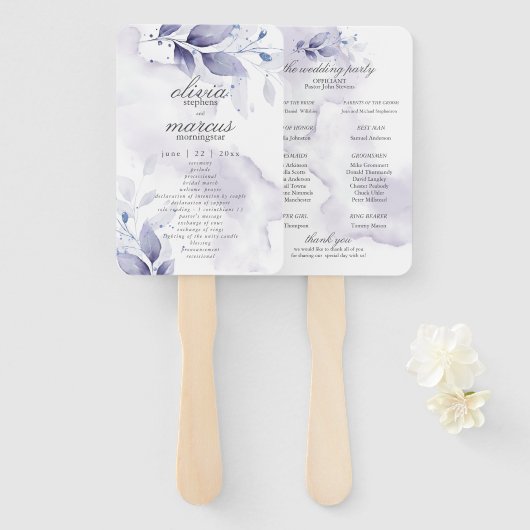 Waterverf Plum Violet Foliage Programme Hand Fan Handwaaier (Voorkant en achterkant)