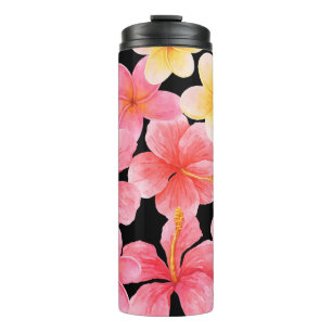 Waterverf Plumeria Hibiscus bloemenpatroon Thermosbeker