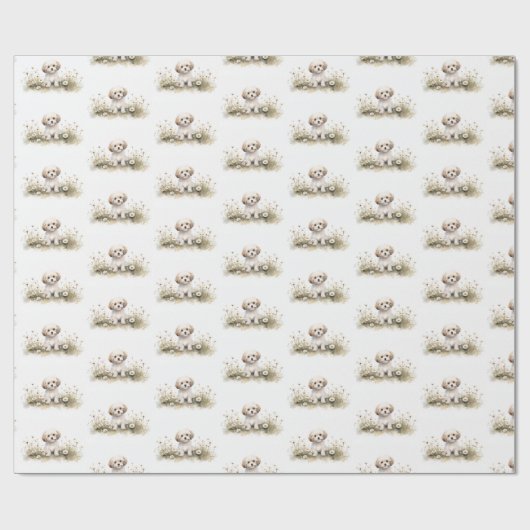 Waterverf poedel in madeliefjes cadeaupapier (Vlak)