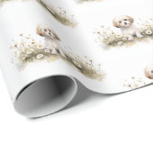 Waterverf poedel in madeliefjes cadeaupapier (Rol Hoek)