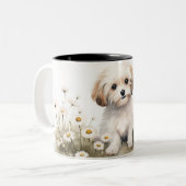 Waterverf poedel in madeliefjes tweekleurige koffiemok (Voorkant links)