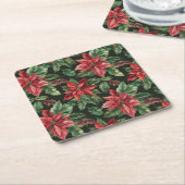 Waterverf Poinsettia bloem kerst Vierkante Kartonnen Onderzetter (Schuin)
