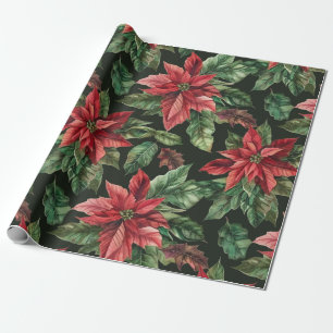waterverf Poinsettia bloemenkerstpatroon Cadeaupapier