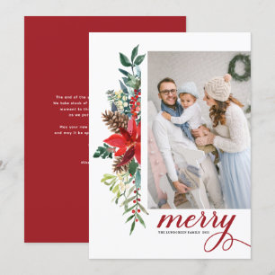 Waterverf Poinsettia Botanische kerst Feestdagenkaart