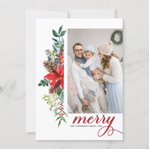 Waterverf Poinsettia Botanische kerstfoto Feestdagenkaart