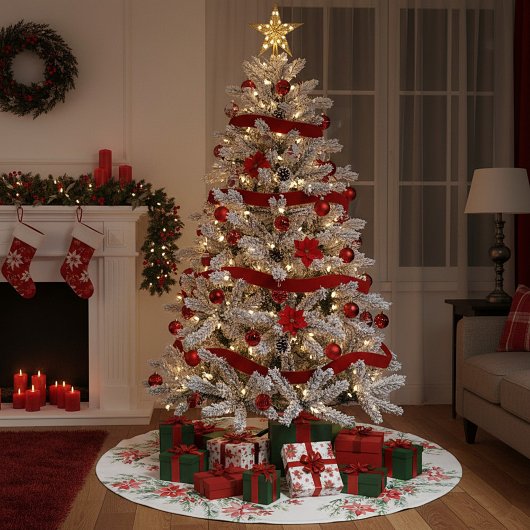 Waterverf poinsettia en groen kerstboom rok