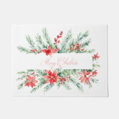 Waterverf poinsettia en groen Kerstmis Deurmat (Voorkant)