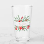 Waterverf poinsettia en groen Kerstmis Glas (Voorkant)