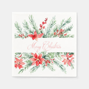 Waterverf poinsettia en groen servet