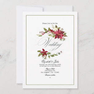 Waterverf Poinsettia en Hulst Kerst Huwelijk Kaart