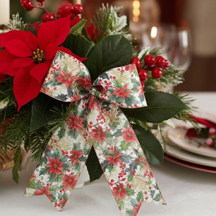 Waterverf poinsettia en hulst patroon Kerstmis Lint