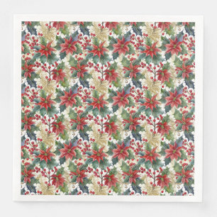 Waterverf poinsettia en hulst patroon Kerstmis Servet