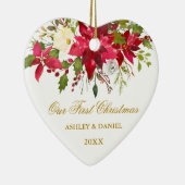 Waterverf Poinsettia Floral eerste kerstgoud Keramisch Ornament (Rechts)