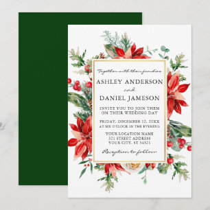 Waterverf Poinsettia Floral Green Wedding Kaart
