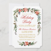 Waterverf Poinsettia Gold Red Holiday Party Kaart (Voorkant)