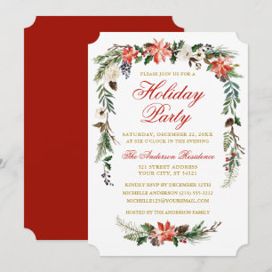 Waterverf Poinsettia Gold Red Holiday Party Kaart