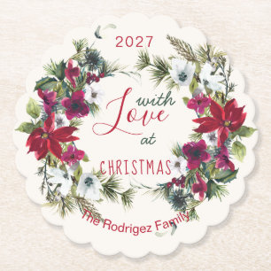 Waterverf Poinsettia, heilig, met dennenkerstfeest Kartonnen Onderzetters