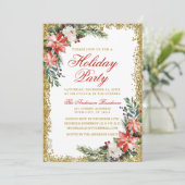 Waterverf Poinsettia Holiday Partij Glitter Red Kaart (Staand voorkant)