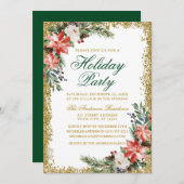 Waterverf Poinsettia Holiday Party Glitter Kaart (Voorkant / Achterkant)