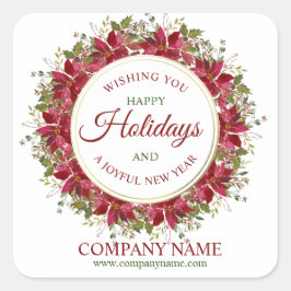 Waterverf Poinsettia Kerst Vakantie Bedrijf Vierkante Sticker
