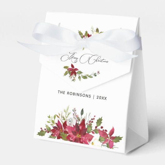 Waterverf Poinsettia Kerstmis Bedankdoosjes (Voorkant Zijde)