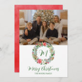 Waterverf Poinsettia Kerstmis WeesMonogram Feestdagenkaart (Voorkant / Achterkant)