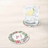 Waterverf Poinsettia Kerstmis WeesMonogram Ronde Kartonnen Onderzetter (Insitu)