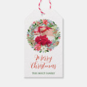 Waterverf Poinsettia Kerstmis Wreatfoto Cadeaulabel (Voorkant)