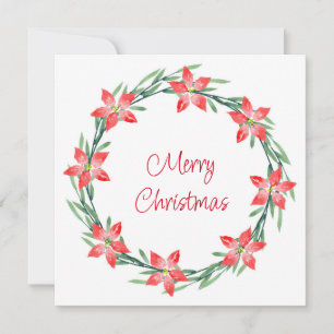Waterverf Poinsettia Leaves Wreath Holiday Kaart