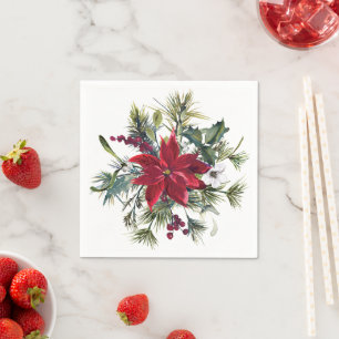 Waterverf Poinsettia Patroon  Servet