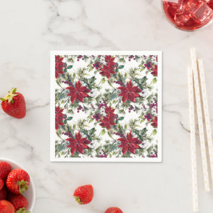 Waterverf Poinsettia Patroon  Servet