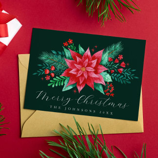 Waterverf Poinsettia Traditionele Kerstbloem Feestdagenkaart