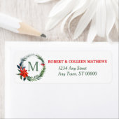 Waterverf Poinsettia Wreater Monogram Kerstmis Etiket (Insitu)