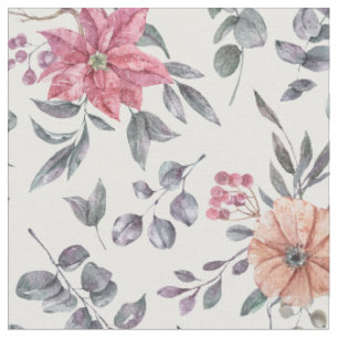 Waterverf Poinsettias en Eucalyptus Stof