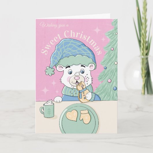 Waterverf Polar Beer Cub met kerstkoekje Kaart (Voorkant)