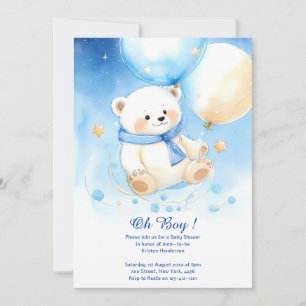Waterverf Polar Beer Jongen Baby shower Uitnodigin Kaart