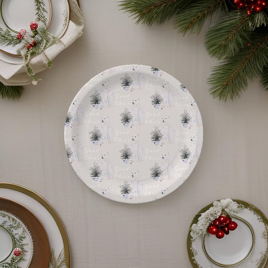 Waterverf Polar Beer Kerstboom Patroon Papieren Bordje