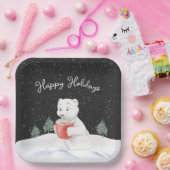 Waterverf Polar Beer met warme cacao Papieren Bordje (Feest)